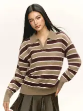 ストライプデザインのプルオーバーセーター【春季用・ゆったりシルエット・レディース】（セットアップ対応）