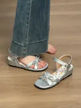 白色のフレンチスタイルリボン付きウェッジサンダル【夏用・デザイン性抜群・ドレスに最適】