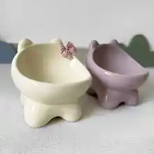 猫用陶器食器【斜口・大口径・高脚・ペット用水飲み皿】