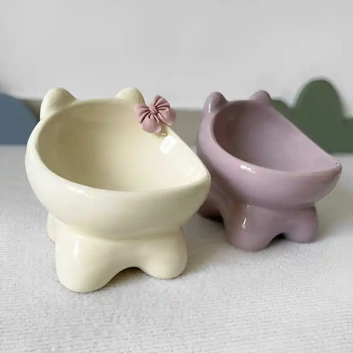 猫用陶器食器【斜口・大口径・高脚・ペット用水飲み皿】