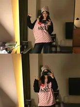 斜め肩デザインのドット柄長袖Tシャツ【春用・女性用・露出デザイン】（セットアップ対応）