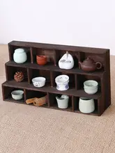 天然木製 テーブル用収納ボックス【茶道具・茶杯スタンド・棚付き】