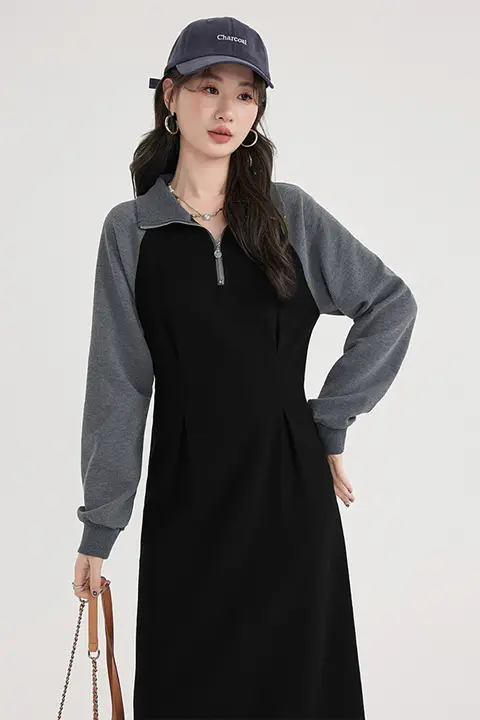 女性用 長袖Aラインワンピース【秋季・大きいサイズ・デザイン】