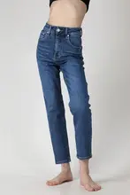 GPOD VGOZE ハイウエスト ストレートデニムパンツ【ブルー・女性用】