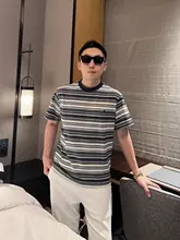 シンプルなデザイン！藏青のストライプTシャツ【半袖・メンズ・カジュアル】