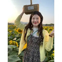 華やかなフラワープリントの韓国風キャミソールワンピース【ウエストタック・中丈】