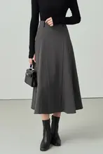 グレーのビジネススカート【通勤・面接用・小柄対応・フレアデザイン】（セットアップ対応）