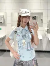 ポロネック 半袖Tシャツ レディース アメカジ ヴィンテージ キャラクタープリント 着痩せ 夏「BeOurRule」