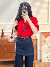 華やかなデザインのフレアデニムパンツ【女性用・春秋用・フィット】