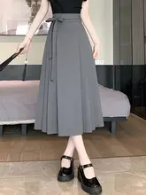 高腰リボン付きプリーツスカート【女性用・ミディ丈・Aライン・エレガント】（セットアップ対応）