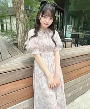 レース縁のプリントミディドレス【華やかなデザイン・夏用】（セットアップ対応）