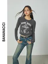 春季新作 レトロゴシック風 ロゴプリントラウンドネック長袖Tシャツ