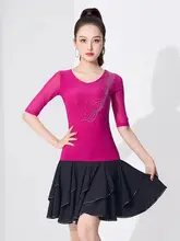 ラテンダンス練習用上着【ラウンドネック・ストーン付き・中袖・女性用】