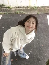 コットン製 アメリカンレトロ レディースフード付きスウェットシャツ【秋用・ルーズフィット・小柄向け】