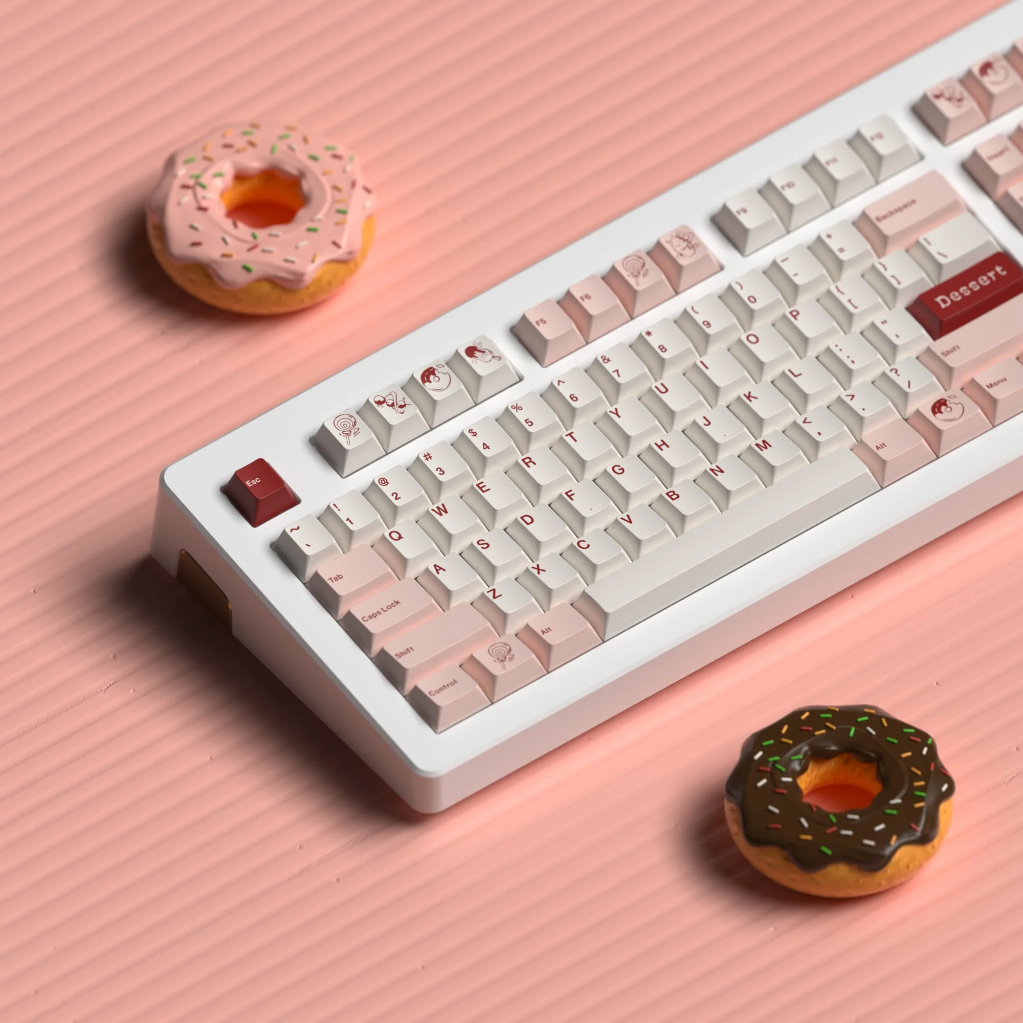 デザートデザインのタムキーボードキャップ：熱昇華加工による多様なキー対応と人体工学設計の実用性