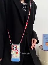 犬デザインの回転式アップルチャーム付きスマホケース【磁気吸着・ショルダーストラップ対応】