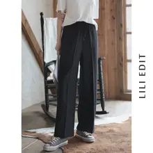 LILIEDIT レディースカジュアルスーツパンツ【長丈・ストレート・ワイド・ドレープ感】