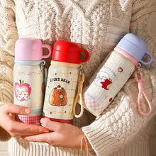 かわいいキャラクターの子供用保温ボトル【ストロー付き・学生用・実用的なギフト】