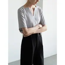 LIMONN Vネック 半袖シャツ【エレガントな通勤スタイル・女性用・夏用】
