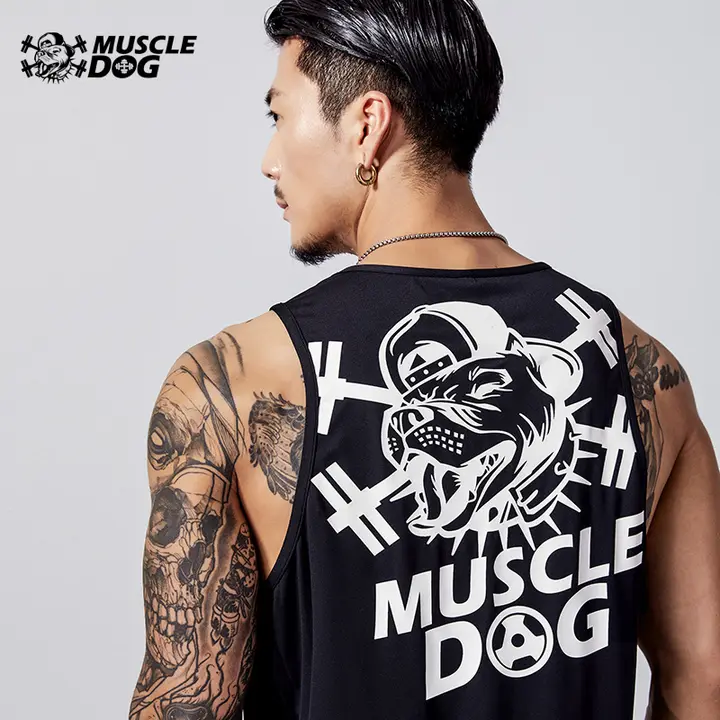 MUSCLE DOG 夏用メンズ ウェア【吸汗・透湿・ゆったりフィット・無袖トレーニングトップ】