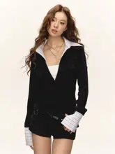 春秋用デザインシャツとTシャツの重ね着風トップス【女性用・高級感・スリムフィット】（セットアップ対応）