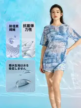リゾートスタイルの女性用水着【二分割・カバーシャツ付き・スリム効果】（セットアップ対応）