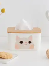 かわいい猫デザインの竹製ティッシュボックス【リビング・ダイニング用・収納に便利】