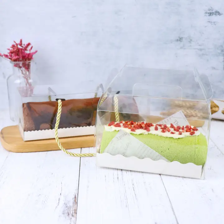 スイス風 虎皮モンローケーキ用 透明手提げボックス【全巻・半巻用・西洋スイーツ・ムースケーキ用】