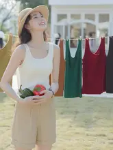 杏色Uネックニットキャミソール【春夏用・フィット感・小柄対応】
