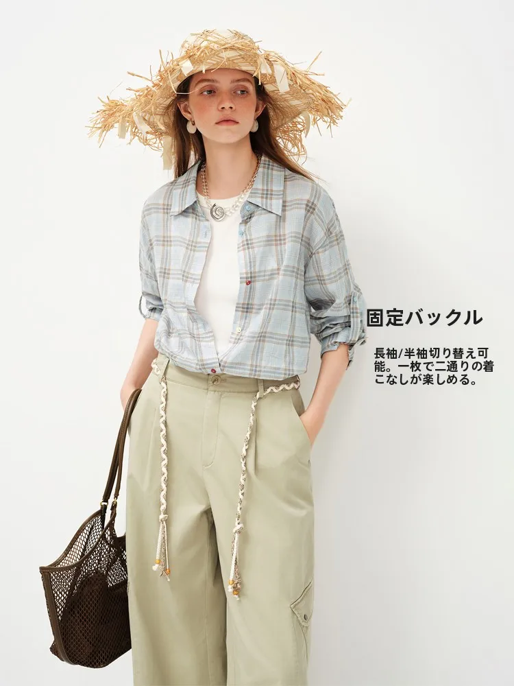 レトロチェック柄シャツ【春夏用・カジュアル・紫外線防止】