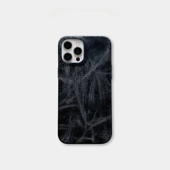 レトロなデザインの牛革製iPhone用全包型スマホケース【防摔・褶皺デザイン】