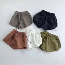 子供用無地デザインのリボン付きショートパンツ【コットン製・韓国風・男女兼用・フィット】（セットアップ対応）