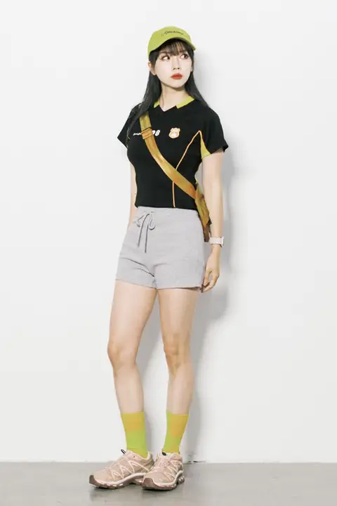 レディース 夏用Vネック短袖Tシャツ【アメリカンレトロ・カラーブロック・フィット感】