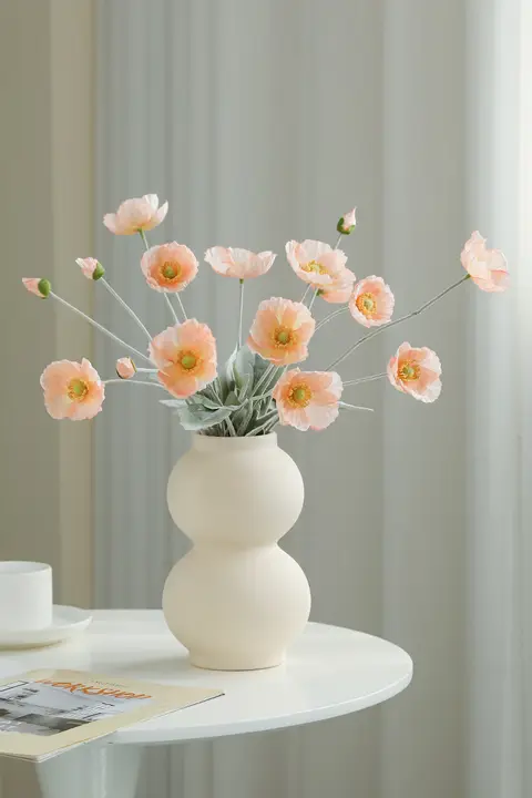 高級感のある植毛ポピーの造花【デスクトップ装飾・食卓用・インテリア雑貨】