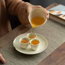 古風な陶器製茶器セット【青灰釉・お茶受け皿・ドライ浸漬用トレイ】（セットアップ対応）