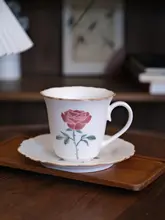花柄デザインの陶器製カフェカップセット【高級感ある復古スタイル・景徳鎮製・ラテ用】