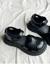 厚底マジックテープ付き包頭サンダル【レトロローマ風・夏用・女性用】（セットアップ対応）