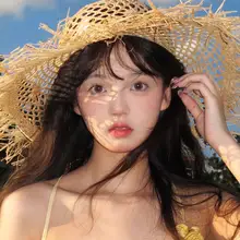夏用レディース透かし編み広つば麦わら帽子【ソフト素材・UVカット・ビーチ旅行用】