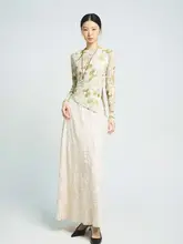 春夏用のグラデーションメッシュミディスカート【松霜緑・軽やかなデザイン】（セットアップ対応）