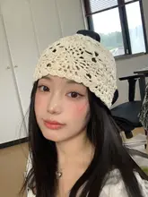 花柄ニット帽【透かし編み・レトロスタイル・小さな丸み】