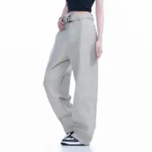 フィット 美式ヴィンテージデニムパンツ【ウエストベルトデザイン・ゆったりストレート・ワイドレッグ】