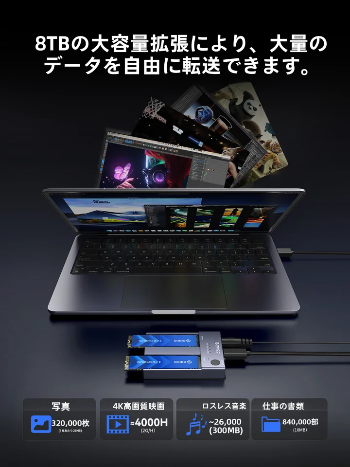 Orico M2対応 二槽式SSDケース【高速クローン機能・オフラインコピー・スタンド型】