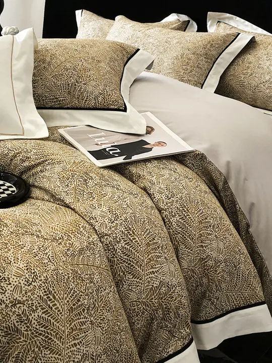 高級感ある印花デザインのテンセルコットンフリース四点セット【秋冬用・保温性・厚手】