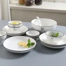 可愛い猫デザインの陶器製食器セット【飯碗・スープ碗・プレート・北欧スタイル】