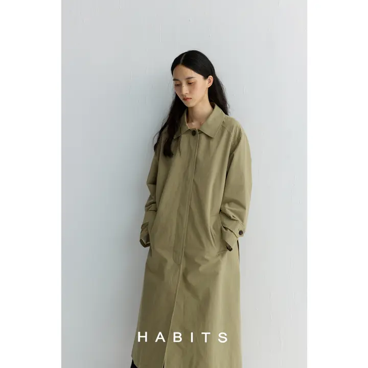 HABITS 中長丈トレンチコート【ゆったりシルエット・翻領デザイン・コットン混】