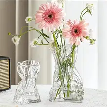 シンプルな透明ガラス花瓶【デスクトップ用・ドライフラワー＆生花用・インテリアアクセサリー】