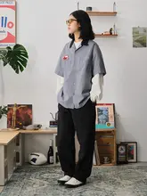 刺繍入り切り替えデザインのワイドストレートパンツ【カジュアル・アメリカンレトロ・作業用】
