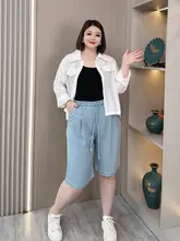 レディース 天然繊維デニムショートパンツ【夏用・ワイドレッグ・ハイウエスト・大きいサイズ】