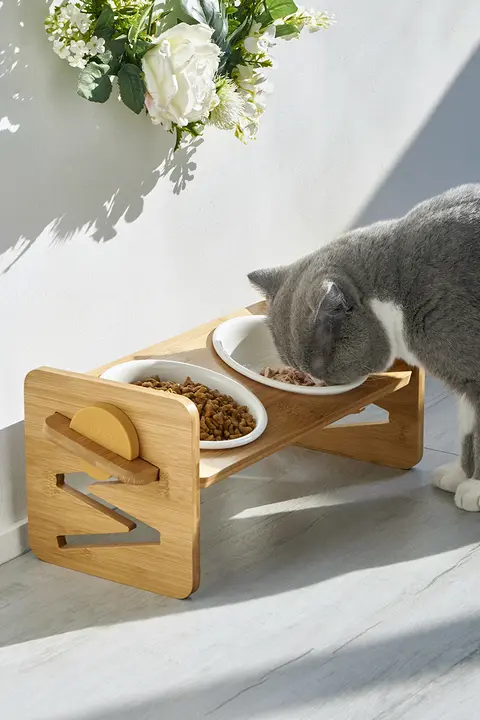 猫用ボウル ダブルボウル 首椎保護 セラミック 食事用