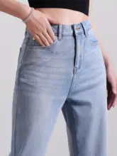 薄手デニムストレートパンツ【コットン・アセテート混紡・九分丈・軽やかで涼しい】（セットアップ対応）